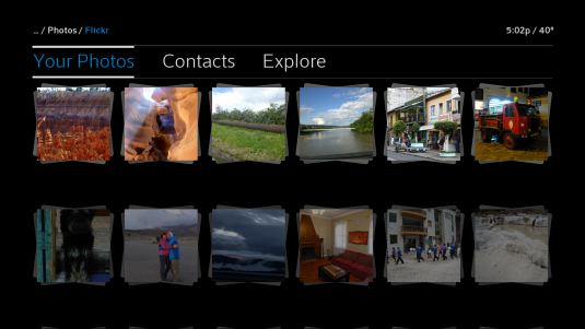 Options are displayed for viewing photos, contacts or Explore in Flickr.