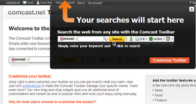 Comcast Toolbar introduction page