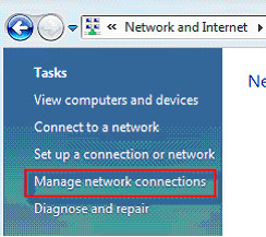 Prompt to click Manage network connections appears.