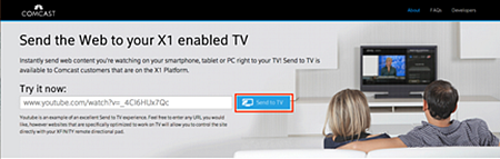 Send to TV web page. The Send to TV button is in the middle of the page.