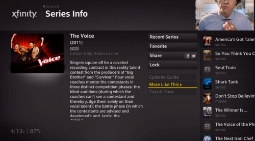 X1 Platform content screen selecting More Like This