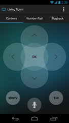 XFINITY X1 Remote app - main remote control navigation screen (Android)