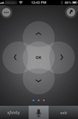 XFINITY X1 Remote app - main remote control navigation screen