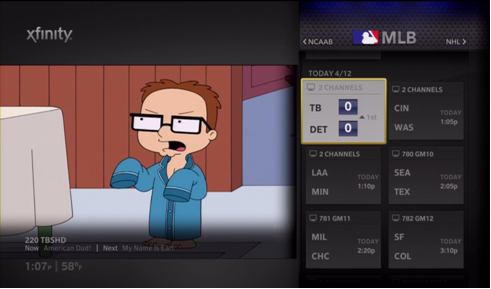 Live games are highlighted in gray on the sports app screen