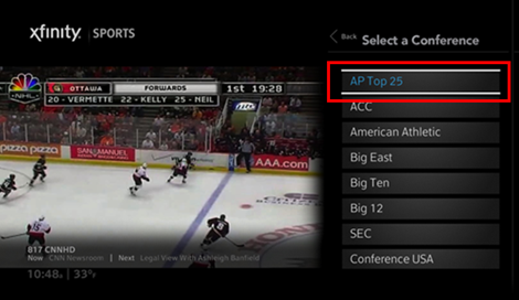 NCAA conference selection screen.