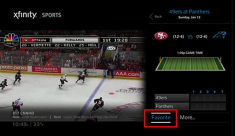 Clicking on the NFL game to favorite one or both teams.