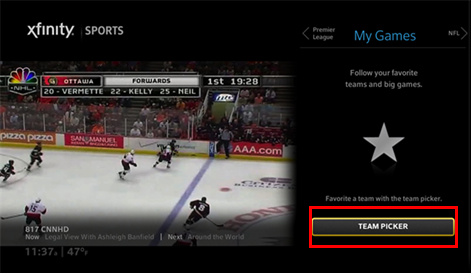Selecting the Team Picker option.
