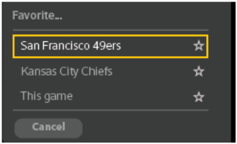 A team is selected under a heading labeled favorite