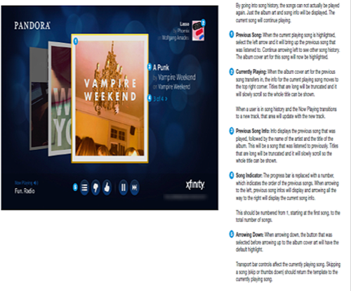 A screen displays information about the previous song and the song that is currently playing