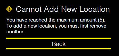 A prompt explains that a new location cannot be added