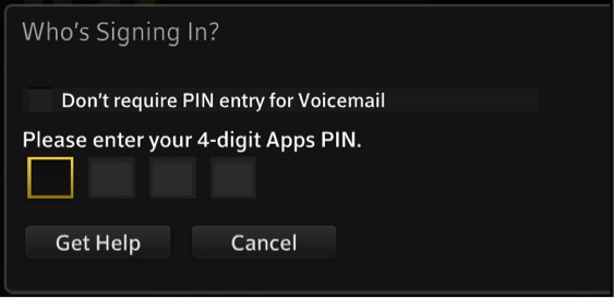 A screen for the entry of the apps PIN is displayed