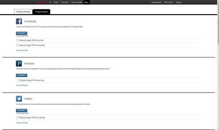 Third party accounts and privacy settings are displayed