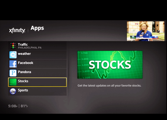 The Stocks app is displayed