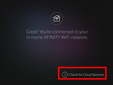 XFINITY TV app sign-in process: Connected to XFINITY WiFi network