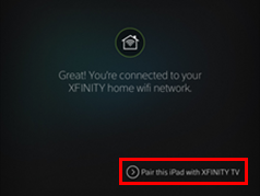 XFINITY TV app sign-in process: Connected to XFINITY WiFi network