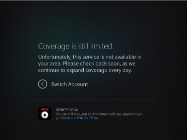 XFINITY TV app sign-in process: Customer does not have correct X1 DVR equipment (customer does not live in an eligible market)