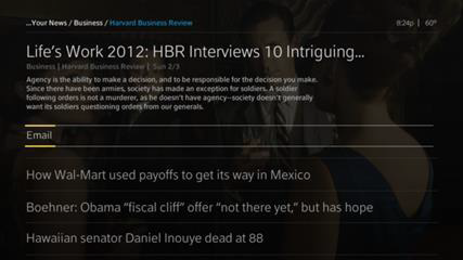 A news story is displayed and the email option is selected