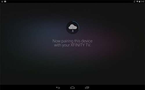 XFINITY TV app sign-in process: Now pairing device with XFINITY TV.