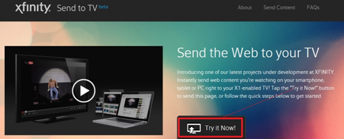 XFINITY TV on the X1 Platform - Send to TV "Try it Now!" prompt