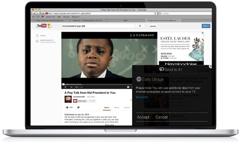 XFINITY TV on the X1 Platform - Send to TV - example from YouTube in a web browser
