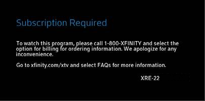 A message states that a subscription is required and that customers may call 1-800-XFINITY for ordering information.
