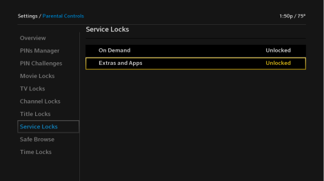 On the Service locks screen in the top center there will be an "On Demand" and below it "Extras and Apps" . They will say "unlocked" next to them when they're unlocked.