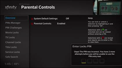 The Parental Controls screen is displayed