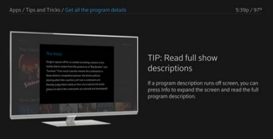 The selected tip, read full show descriptions, is displayed with detailed information.
