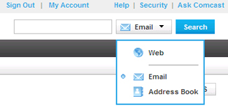 XFINITY Connect Main Page - Yype what you are searching for in the field next to e-mail, then click the arrow in the E-Mail window to choose between searching for your item in Email, Address Book, or Web.