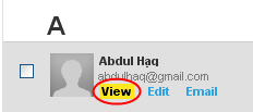 Contact with "view" highlighted