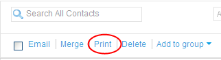 Toolbar - Select Print to print contacts