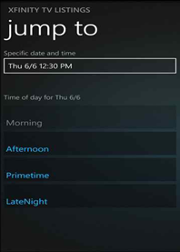 The XFINITY TV Remote app on a Windows 8 phone: Future Programs screen