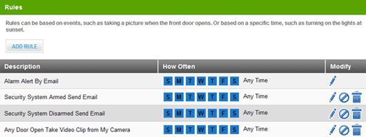 Thermostat rules page