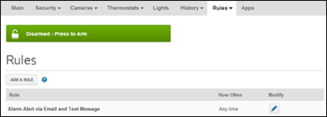 The Rules tab is selected. Under Rules, there is an button on the left to Add a Rule.