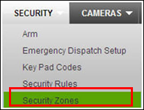 Security tab of the XFINITY Home Subscriber Portal with Security Zones selected.