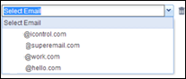 The drop-down menu lists the email addresses associated with the account.