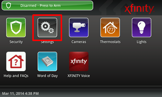 The Settings option is selected on the Home screen.