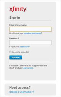 XFINITY Home Subscriber Portal - login screen