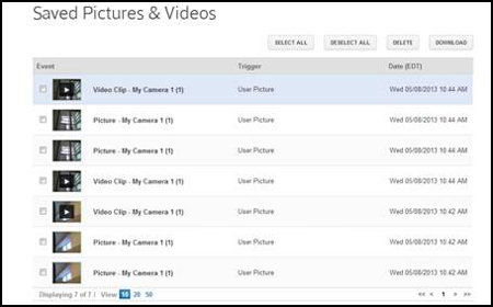 XFINITY Home Subscriber Portal - Saved Pictures and Videos display