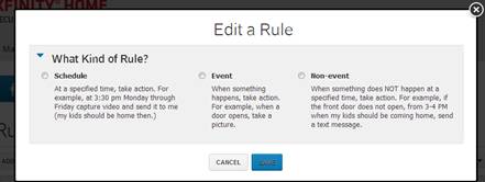 XFINITY Home Subscriber Portal - Rules & Modes - Edit a Rule menu