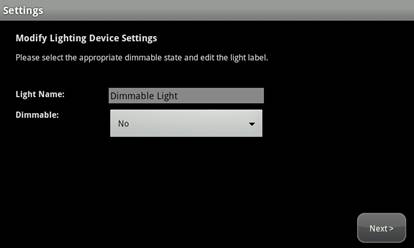 XFINITY Home Touch Screen Controller, Modify Lighting Device Settings
