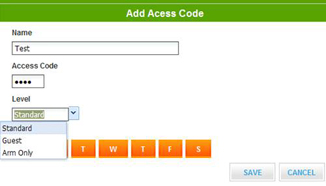 The add access code screen is displayed.