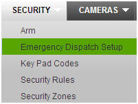 Security tab - Emergency dispatch setup selected