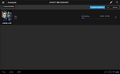 A TV listing with download in progress in the XFINITY TV Go app for Android devices.