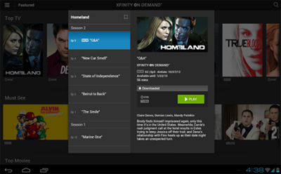 A downloaded TV episode showing a download-expiry date in the XFINITY TV Go app for Android devices.
