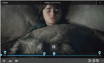 Playback controls in the XFINITY TV Go app for Android devices.