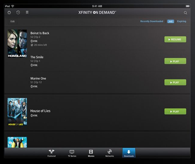 The Download Manager screen in the XFINITY TV Go app for Apple devices.