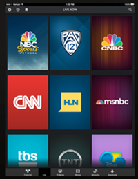 The Live tab in the XFINITY TV Go app for Apple devices.