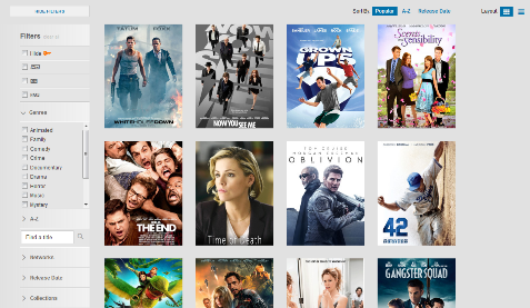 A screen displays poster art of movies available on XFINITY TV Go