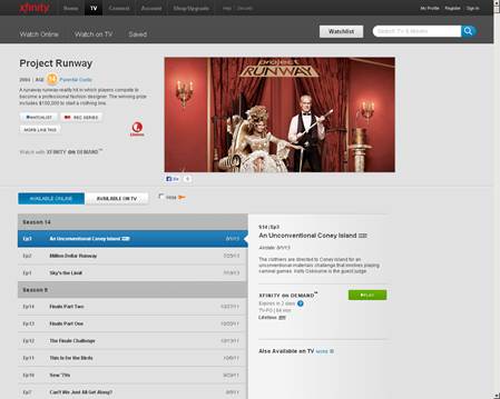 Information on a TV series, including a promotional photograph, synopsis and episode list, is displayed